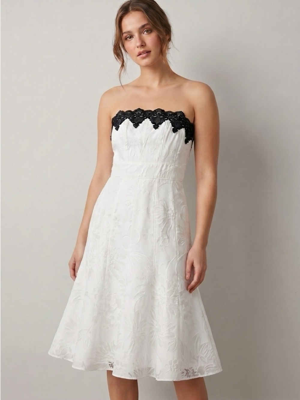 White Dress with Black Lace Trim Size 10
